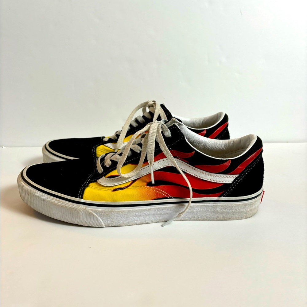 Vans Off The Wall Flame Old Skool Shoe Red Yellow Black Hot Rod Mens Size 11.5